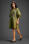 Shop_Deepika Arora_Green Cotton V-neck Designer Dress With Embellishments _Online_at_Aza_Fashions