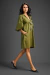 Deepika Arora_Green Cotton V-neck Designer Dress With Embellishments _at_Aza_Fashions