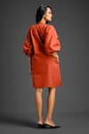 Shop_Deepika Arora_Orange Cotton Split V-neck Designer Embellished Dress _at_Aza_Fashions