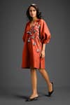 Deepika Arora_Orange Cotton Split V-neck Designer Embellished Dress _Online_at_Aza_Fashions