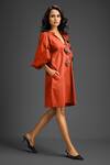Buy_Deepika Arora_Orange Cotton Split V-neck Designer Embellished Dress _Online_at_Aza_Fashions