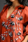Deepika Arora_Orange Cotton Split V-neck Designer Embellished Dress _at_Aza_Fashions