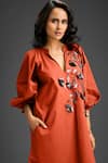 Buy_Deepika Arora_Orange Cotton Split V-neck Designer Embellished Dress 