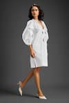 Deepika Arora_White Cotton V-neck Designer Embellished Dress _Online_at_Aza_Fashions