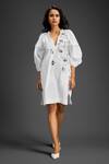 Buy_Deepika Arora_White Cotton V-neck Designer Embellished Dress _Online_at_Aza_Fashions