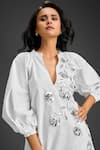 Deepika Arora_White Cotton V-neck Designer Embellished Dress _at_Aza_Fashions