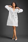 Buy_Deepika Arora_White Cotton V-neck Designer Embellished Dress _at_Aza_Fashions