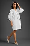 Buy_Deepika Arora_White Cotton V-neck Designer Embellished Dress 