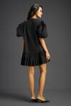 Shop_Deepika Arora_Black Cotton V-neck Designer Dress With Embellishments _at_Aza_Fashions