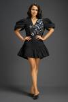 Buy_Deepika Arora_Black Cotton V-neck Designer Dress With Embellishments _at_Aza_Fashions