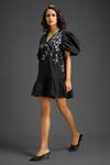 Buy_Deepika Arora_Black Cotton V-neck Designer Dress With Embellishments _Online_at_Aza_Fashions
