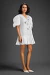 Deepika Arora_White Cotton V-neck Designer Embellished Dress _Online_at_Aza_Fashions