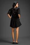 Shop_Deepika Arora_Black Cotton Embroidery V-neck Designer Playsuit _at_Aza_Fashions