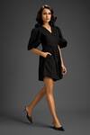Shop_Deepika Arora_Black Cotton Embroidery V-neck Designer Playsuit _Online_at_Aza_Fashions
