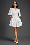 Deepika Arora_White Cotton Embroidery V-neck Designer Playsuit _Online_at_Aza_Fashions