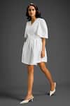Buy_Deepika Arora_White Cotton Embroidery V-neck Designer Playsuit _Online_at_Aza_Fashions