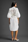 Shop_Deepika Arora_White Cotton Embroidery Mandarin Collar Designer Dress _at_Aza_Fashions