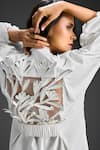 Shop_Deepika Arora_White Cotton Embroidery Mandarin Collar Designer Dress _Online_at_Aza_Fashions
