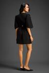 Shop_Deepika Arora_Black Cotton V-neck Designer Embellished Dress _at_Aza_Fashions