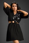 Shop_Deepika Arora_Black Cotton V-neck Designer Embellished Dress _Online_at_Aza_Fashions