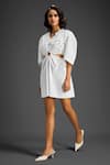 Deepika Arora_White Cotton V-neck Designer Dress _Online_at_Aza_Fashions