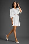 Buy_Deepika Arora_White Cotton V-neck Designer Dress _Online_at_Aza_Fashions