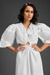 Shop_Deepika Arora_White Cotton V-neck Designer Dress _Online_at_Aza_Fashions