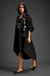 Shop_Deepika Arora_Black Cotton V-neck Designer Embellished Dress _Online_at_Aza_Fashions