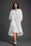 Buy_Deepika Arora_White Cotton V-neck Designer Dress _at_Aza_Fashions