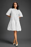 Buy_Deepika Arora_White Cotton Mandarin Collar Designer Dress _at_Aza_Fashions