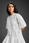 Buy_Deepika Arora_White Cotton Mandarin Collar Designer Dress 