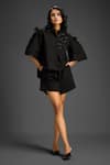 Buy_Deepika Arora_Black Cotton Embroidery Collared Designer Shirt And Shorts Set _at_Aza_Fashions
