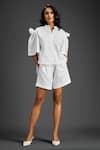 Deepika Arora_White Cotton Embroidery Mandarin Collar Designer Shirt And Shorts Set _Online_at_Aza_Fashions