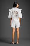 Shop_Deepika Arora_White Cotton Embroidery Mandarin Collar Designer Shirt And Shorts Set _at_Aza_Fashions