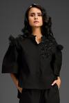 Buy_Deepika Arora_Black Cotton Embroidery Mandarin Collar Designer Shirt And Pant Set _Online_at_Aza_Fashions