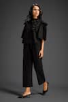 Buy_Deepika Arora_Black Cotton Embroidery Mandarin Collar Designer Shirt And Pant Set 