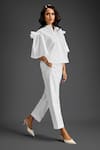 Buy_Deepika Arora_White Cotton Embroidery Collared Designer Shirt And Pant Set 