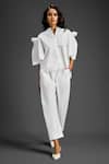 Buy_Deepika Arora_White Cotton Embroidery Collared Designer Shirt And Pant Set _at_Aza_Fashions