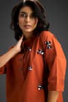Deepika Arora_Orange Cotton Bows Mandarin Collar Designer Top And Pant Set _at_Aza_Fashions