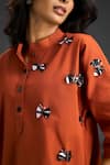 Shop_Deepika Arora_Orange Cotton Bows Mandarin Collar Designer Top And Pant Set 