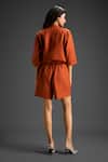 Shop_Deepika Arora_Orange Cotton Collared Designer Top And Shorts Set _at_Aza_Fashions