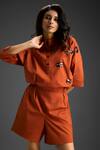 Deepika Arora_Orange Cotton Collared Designer Top And Shorts Set _at_Aza_Fashions
