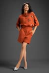 Buy_Deepika Arora_Orange Cotton Collared Designer Top And Shorts Set _at_Aza_Fashions