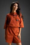 Buy_Deepika Arora_Orange Cotton Collared Designer Top And Shorts Set 
