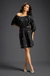 Buy_Deepika Arora_Black Cotton Bows Off-shoulder Designer Embellished Dress _at_Aza_Fashions