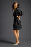 Deepika Arora_Black Cotton Bows Off-shoulder Designer Embellished Dress _Online_at_Aza_Fashions