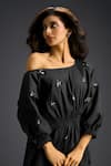 Shop_Deepika Arora_Black Cotton Bows Off-shoulder Designer Embellished Dress _Online_at_Aza_Fashions