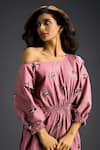 Deepika Arora_Pink Cotton Off-shoulder Embroidered Dress _Online_at_Aza_Fashions