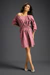 Buy_Deepika Arora_Pink Cotton Off-shoulder Embroidered Dress _at_Aza_Fashions