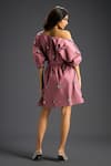 Shop_Deepika Arora_Pink Cotton Off-shoulder Embroidered Dress _at_Aza_Fashions